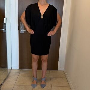 TRINA TURK Black Komono Style Mini Dress/ Coverup with Gold Metal Detail